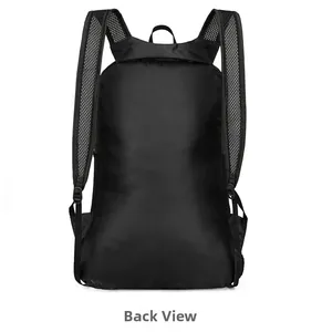 Detailed back view of black lightweight backpack with breathable mesh shoulder straps