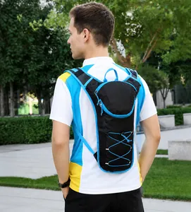 Outdoor cycling backpack in black and blue with elastic drawstring and lightweight design