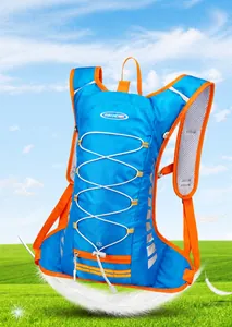 Lightweight 12L blue and orange cycling backpack showing breathable mesh nylon material