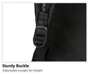 Detail of sturdy adjustable buckle and durable nylon strap for comfortable fit