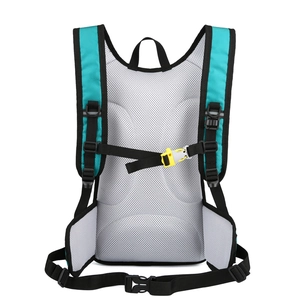 Wanderrucksack in See-Blau mit atmungsaktivem Netzrücken und gelber Schnalle für Radsport