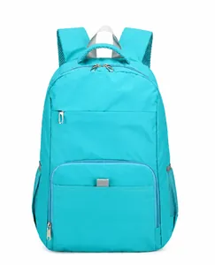 Front view of a lake blue waterproof backpack with breathable mesh straps and multiple pockets
