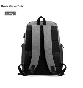 Gray business backpack featuring a breathable black mesh back panel and dual shoulder straps