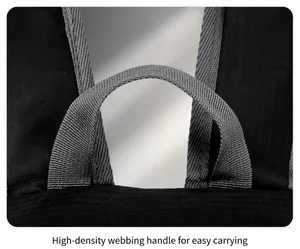 Detail of high-density nylon top handle with reinforced stitching on black backpack