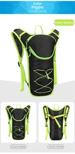 Detailed views of a black and green cycling backpack with breathable mesh padding and straps