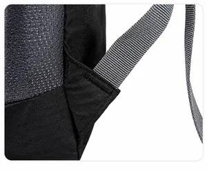 Close-up of reinforced bartack stitching on durable nylon backpack shoulder straps
