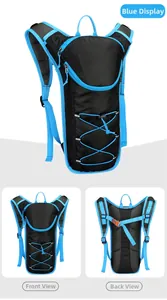 Detail views of outdoor cycling backpack showing front, back, and side functional features