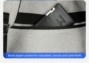 Détail de la poche arrière zippée antivol cachée sur le sac à dos isotherme gris
