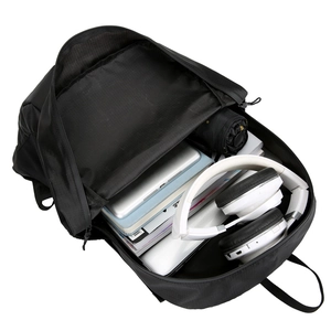 Black lightweight foldable travel backpack showing large capacity for laptop and gear