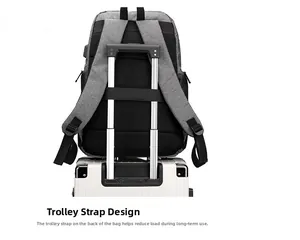 Business laptop backpack with a trolley sleeve for secure attachment to luggage handles