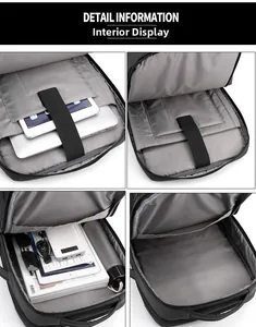 Detail of laptop backpack interior with padded compartments and shockproof lining