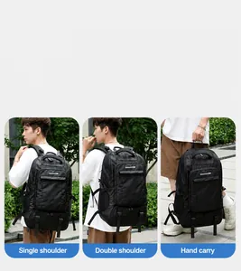 Close-up of the versatile black insulated backpack showing multi-functional carrying modes