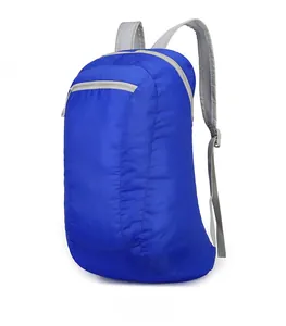 Side view of foldable lightweight backpack with breathable mesh straps and ripstop texture