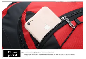 Detail of waterproof tear-resistant nylon outdoor backpack with a functional zipper pocket