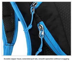 Macro shot of honeycomb textured fabric with sturdy metal zipper and elongated pull tab