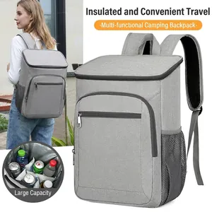 Large capacity gray insulated cooler backpack for outdoor camping and picnics