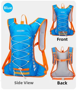 Zaino da ciclismo 12L blu con schienale in rete traspirante e dettagli arancio