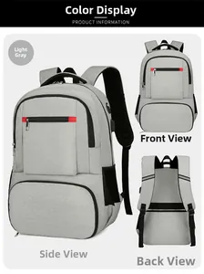 Vues détaillées du sac à dos isotherme gris clair montrant l'avant l'arrière et le profil