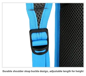 Detail of adjustable strap with sturdy black buckle and breathable mesh back padding