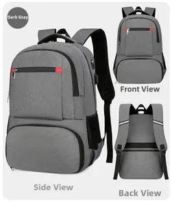 Détails du sac à dos isotherme gris foncé avec port USB et bandes réfléchissantes