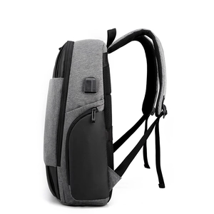 Men's business laptop backpack with USB charging port and breathable mesh back in grey