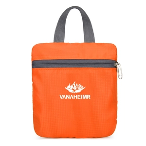 Orange waterproof foldable outdoor backpack made of ripstop nylon with VANAHEIMR logo