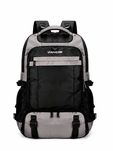 Front view of black and grey insulated picnic backpack with waterproof nylon fabric