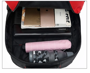 Top view of large capacity waterproof backpack interior with laptop and gear compartments