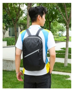 Waterproof foldable backpack with silver grey zipper pocket and mesh shoulder straps