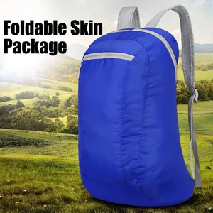 Foldable royal blue outdoor sports backpack made of lightweight nylon skin fabric