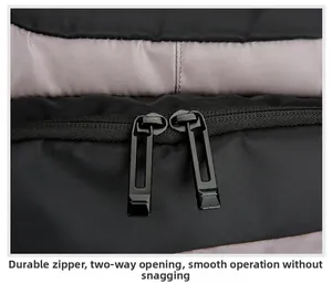 Detail of robust dual zippers on the insulated picnic backpack with smooth metal pullers