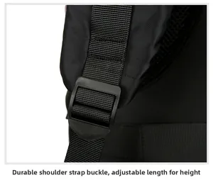 Detail of durable plastic buckle and adjustable nylon strap on thermal backpack