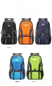 Outdoor hiking backpacks in five colors showing water-resistant fabric and multi-pockets
