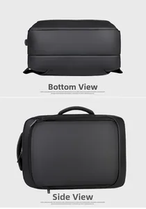 Detail view of the durable waterproof base and reinforced padded handle of the business backpack