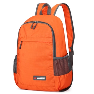 Orange lightweight foldable outdoor backpack with large capacity and ripstop fabric