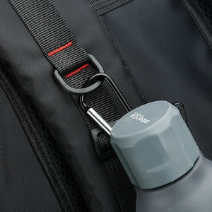 Waterproof outdoor hiking backpack with durable metal buckle and gray sports water bottle