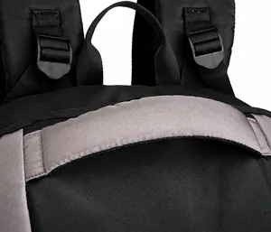 Detail of the reinforced padded top handle and durable stitching on the black cooler backpack
