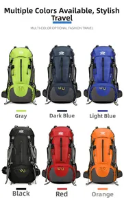 Outdoor hiking backpacks displayed in six various colors with multi-pocket design