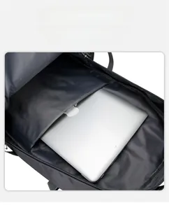 Detail view of the interior compartment designed for a laptop in the grey hiking backpack
