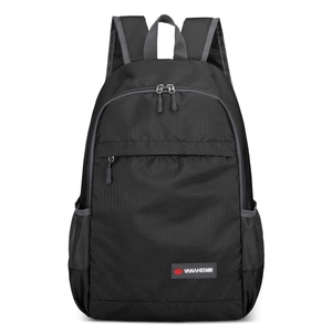 Mochila plegable negra ligera para exteriores con bolsillos laterales de malla fina