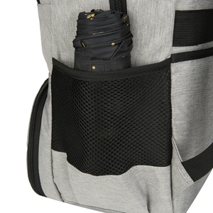 Sac à dos isotherme gris en Oxford avec poche filet latérale pour parapluie