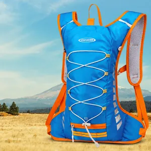 Blue and orange 12L lightweight outdoor cycling backpack with breathable mesh shoulder straps