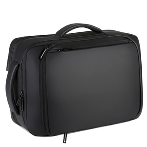 Waterproof black leather business laptop backpack with dual handles and matte finish