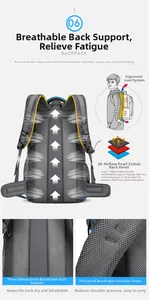 Detail view of the 3D breathable mesh back panel and cushioned straps on the grey backpack