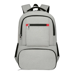 Sac à dos isotherme gris clair en tissu Oxford avec poches zippées et détails décoratifs rouges