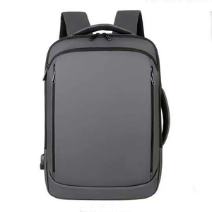 Business laptop backpack in dark grey with dual handles and integrated USB charging port