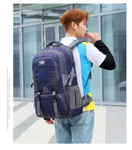 Detail view of large outdoor hiking backpack with side buckles and ergonomic design
