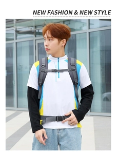 Detail of ergonomic padded shoulder straps and adjustable buckles on a hiking backpack