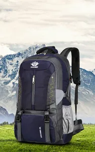 Detailed view of a 60L outdoor hiking backpack with 3D padded breathable shoulder straps