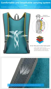 Detail der 3D-Belüftung und gepolsterten Netz-Schultergurte am blauen Faltrucksack